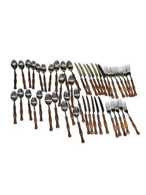 VTG Old Homestead Wood Handle Flatware Set 47 Pcs Farmhouse Rustic Silverware